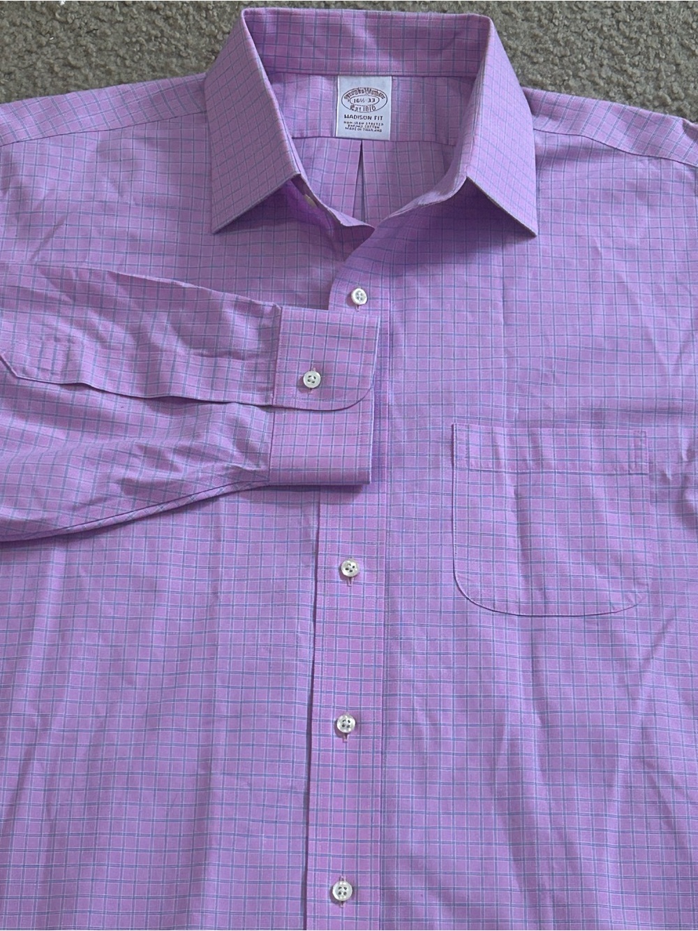 Brooks Brothers Madison Fit Shirt Men’s 16.5-33 Pink Blue Check Non Iron Cotton